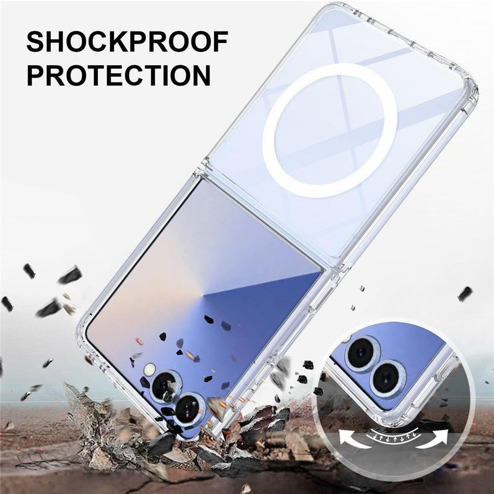 For Samsung Galaxy Z Flip7 5G Clear Phone Case Compatible with MagSafe TPU+Acrylic Back Cover - Clear