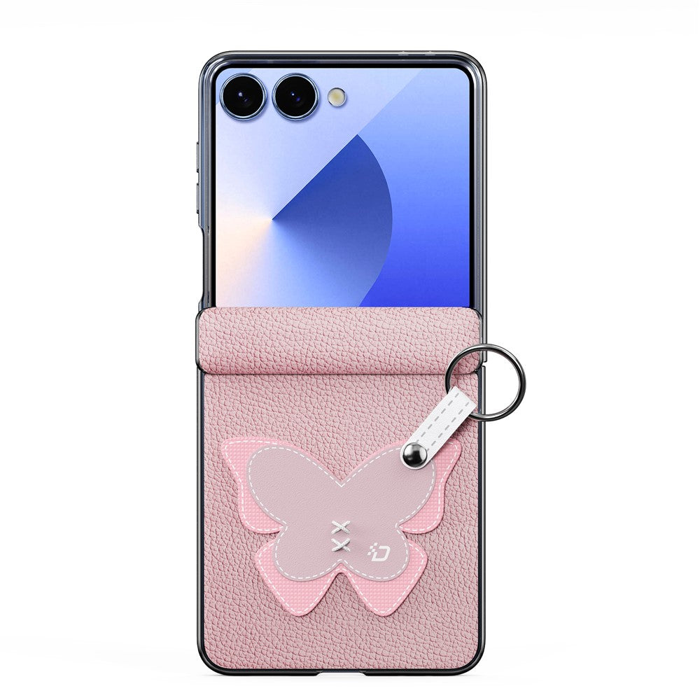 DUX DUCIS Luvy Series For Samsung Galaxy Z Flip7 5G Case PU Leather + PC Phone Case with Ring Holder / Strap - Pink Butterfly