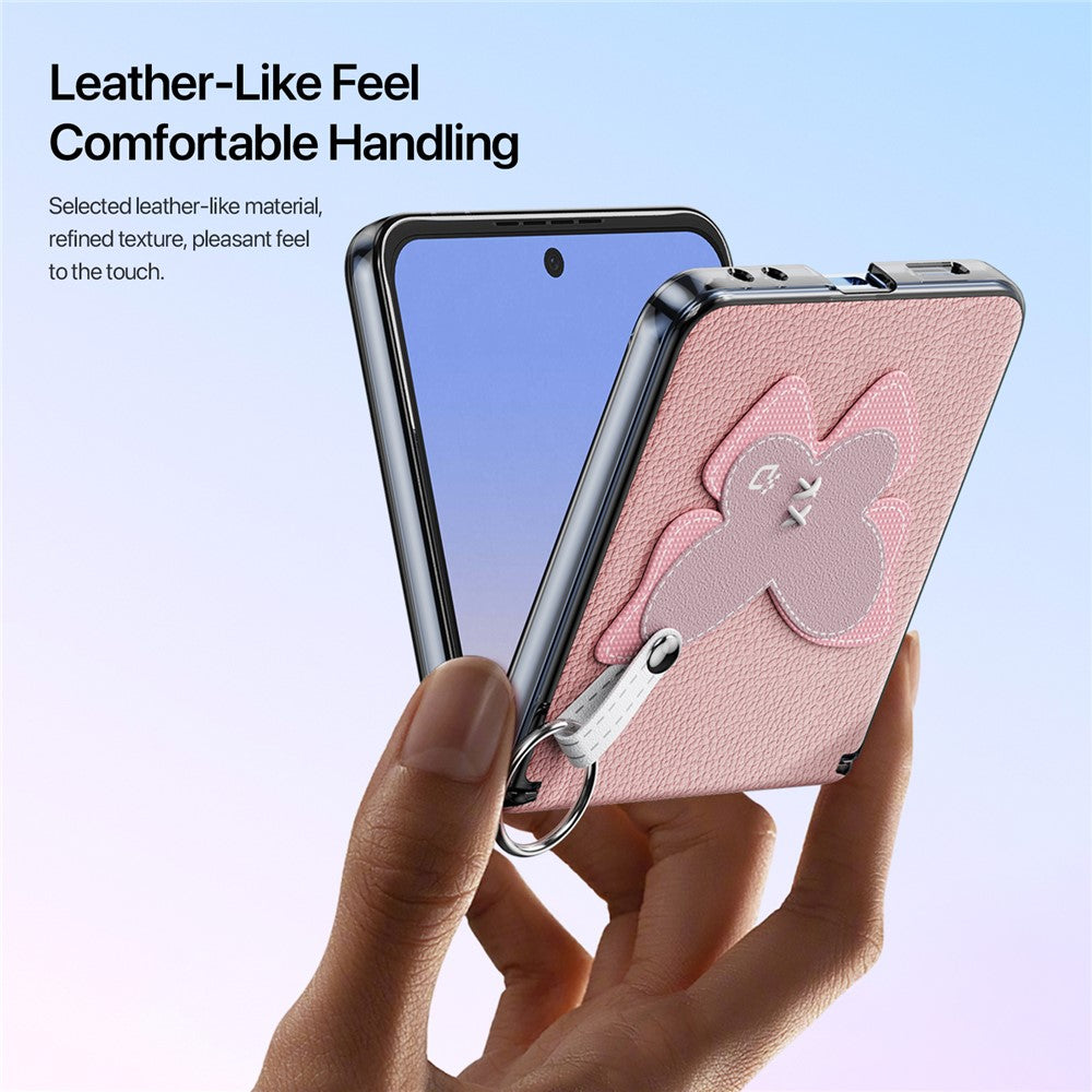 DUX DUCIS Luvy Series For Samsung Galaxy Z Flip7 5G Case PU Leather + PC Phone Case with Ring Holder / Strap - Pink Butterfly