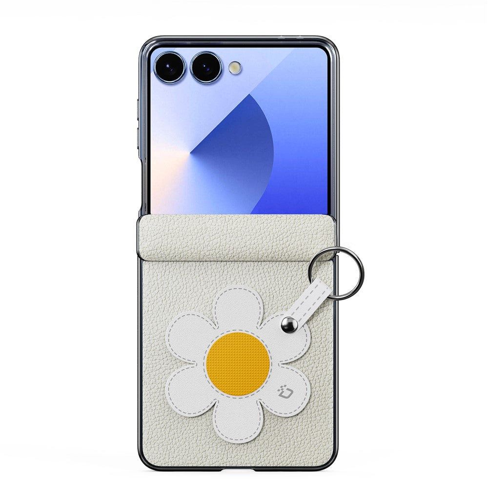 DUX DUCIS Luvy Series For Samsung Galaxy Z Flip7 5G Case PU Leather + PC Phone Case with Ring Holder / Strap - Starlight Daisy