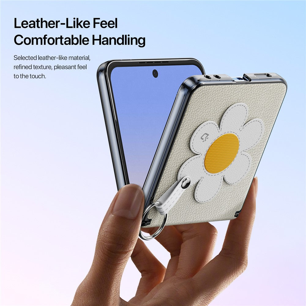 DUX DUCIS Luvy Series For Samsung Galaxy Z Flip7 5G Case PU Leather + PC Phone Case with Ring Holder / Strap - Starlight Daisy