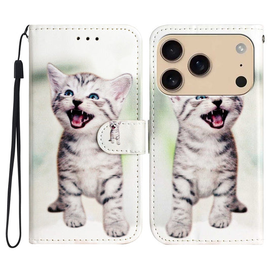 For iPhone 17 Pro Max Wallet Case Printed Pattern Design Leather Phone Cover - Cat