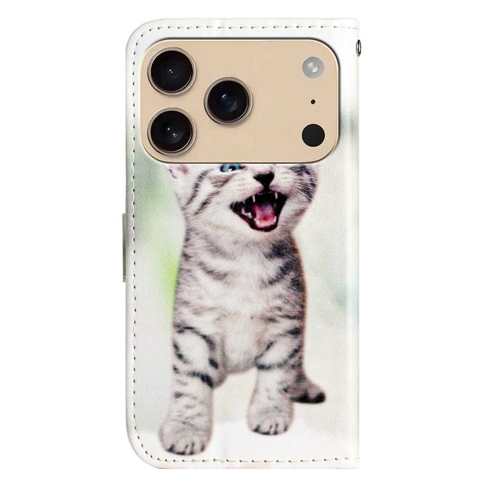 For iPhone 17 Pro Max Wallet Case Printed Pattern Design Leather Phone Cover - Cat