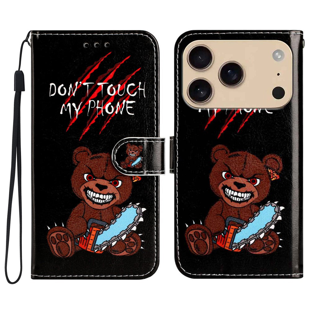 For iPhone 17 Pro Max Wallet Case Printed Pattern Design Leather Phone Cover - Don't Touch My Phone