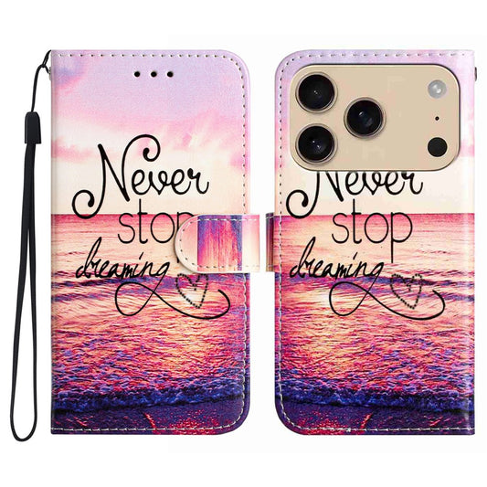 For iPhone 17 Pro Max Wallet Case Printed Pattern Design Leather Phone Cover - Never Stop Dreaming