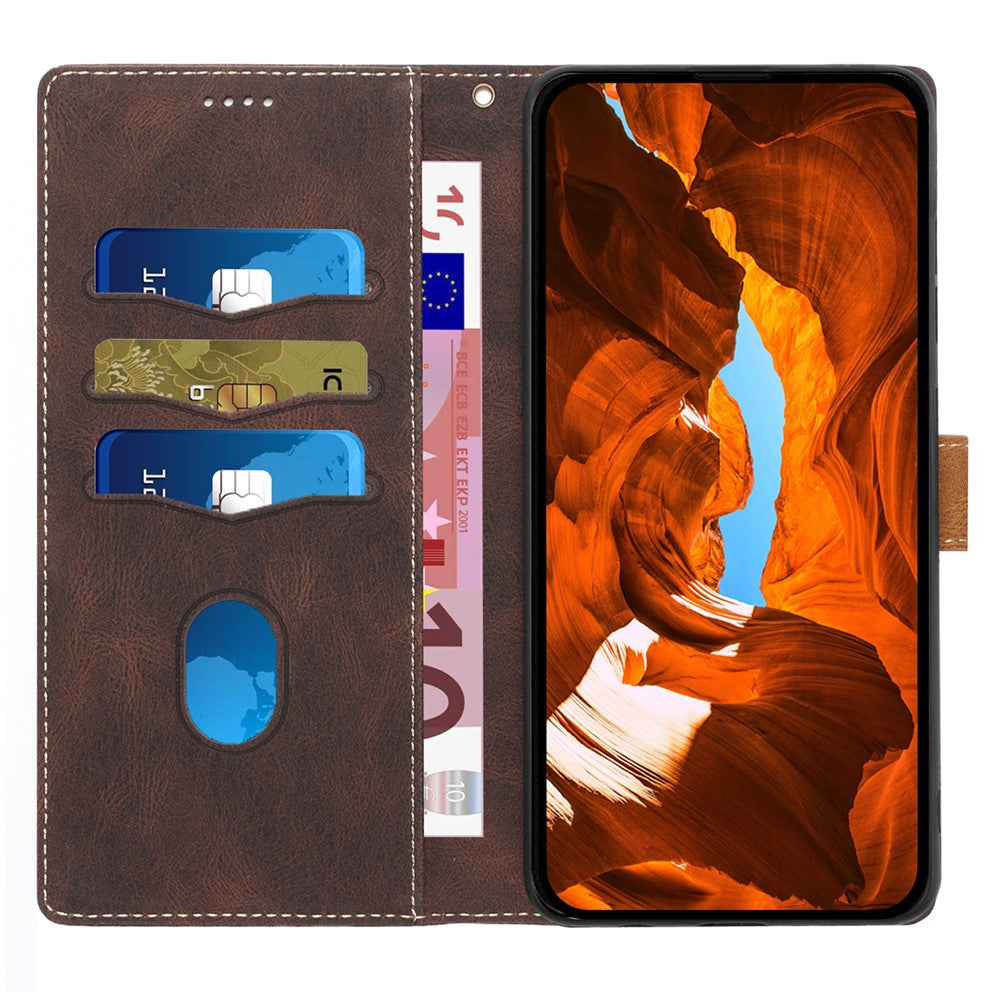 For iPhone 17 Pro Max Case Grid Splicing Stand Wallet Leather Phone Cover - Brown