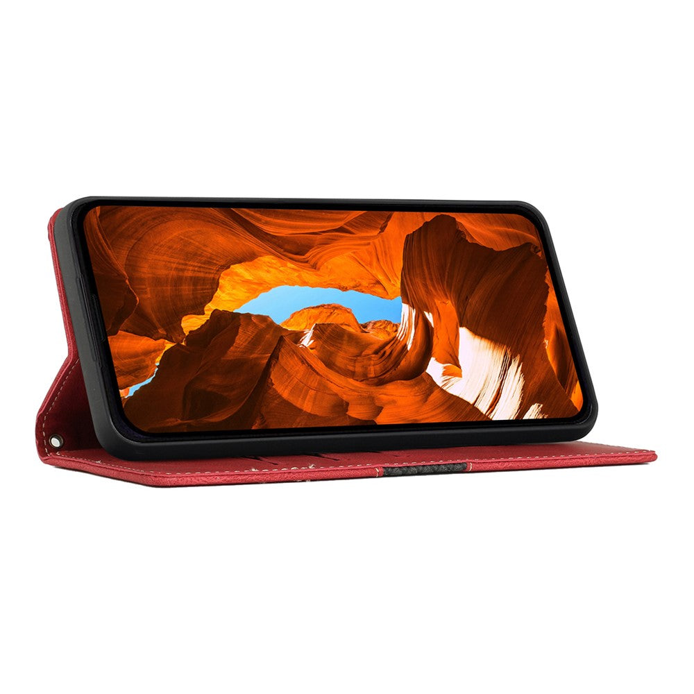 For iPhone 17 Pro Max Case Grid Splicing Stand Wallet Leather Phone Cover - Red