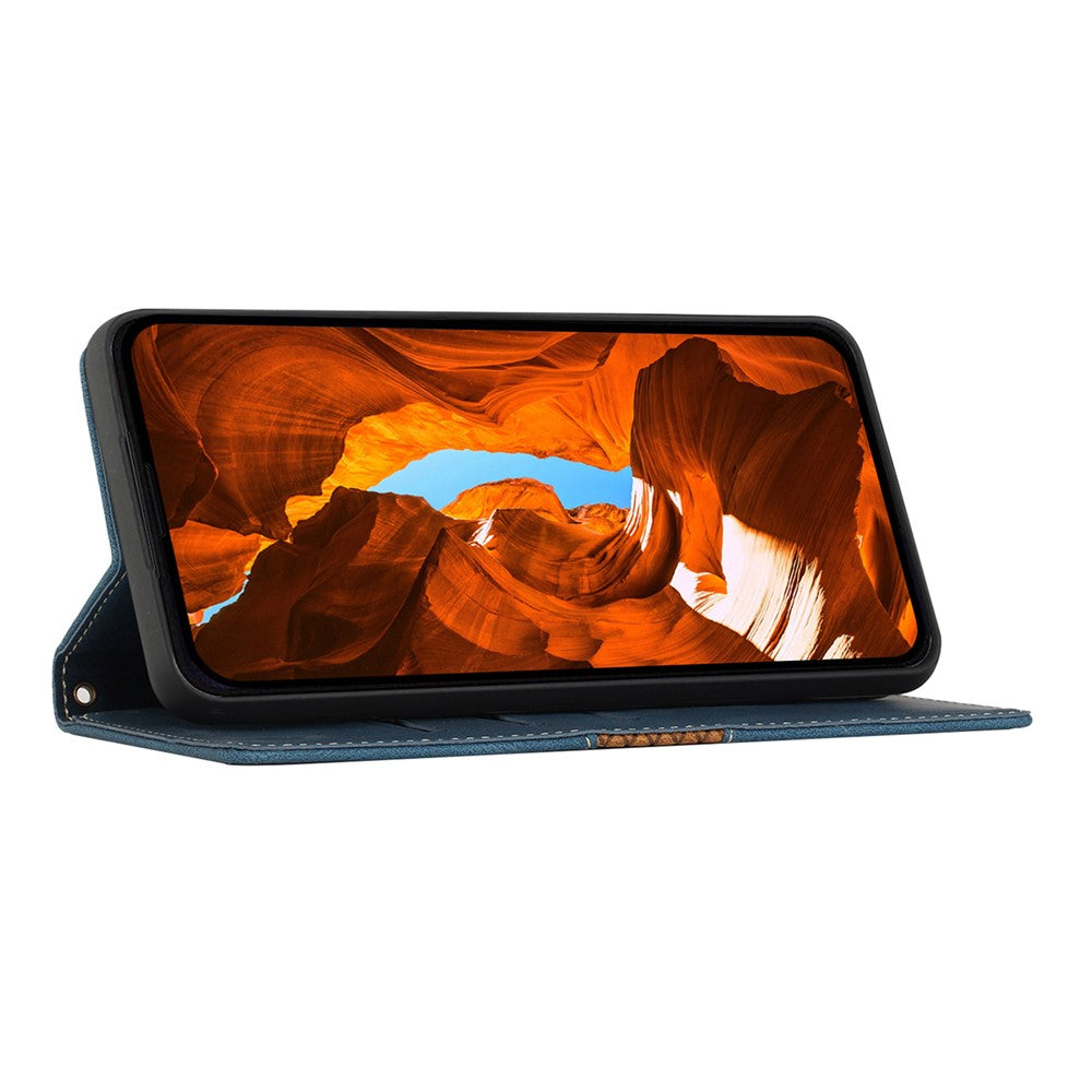 For iPhone 17 Pro Max Case Grid Splicing Stand Wallet Leather Phone Cover - Blue