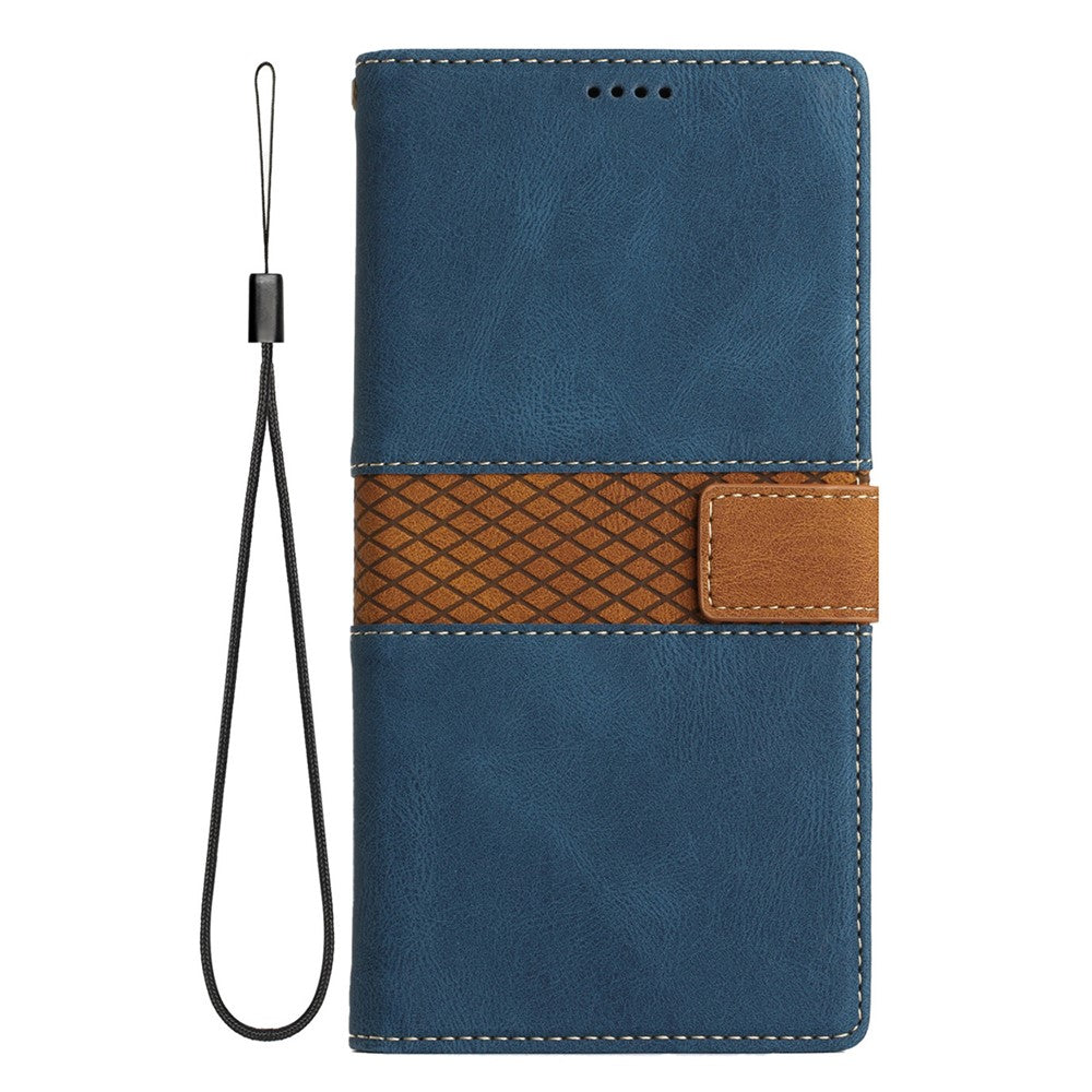 For iPhone 17 Pro Max Case Grid Splicing Stand Wallet Leather Phone Cover - Blue