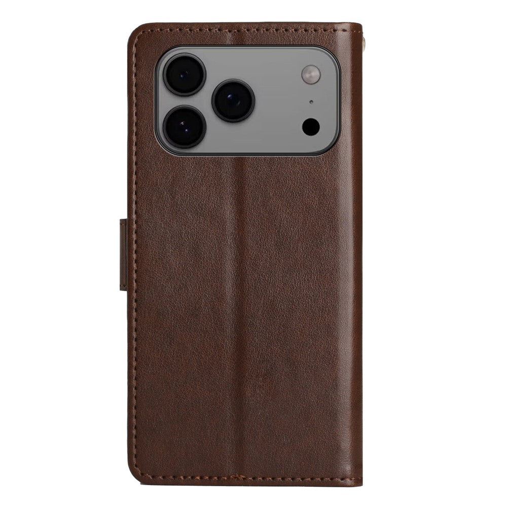 For iPhone 17 Pro Max Leather Wallet Case Butterfly Flower Imprinted Phone Cover with Strap - Brown