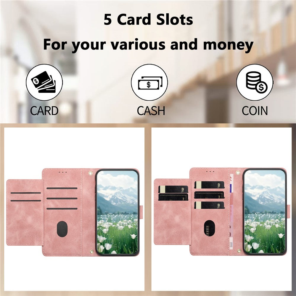 For iPhone 17 Pro Max Case Tulip Leather Phone Cover with 5 Card Slots Wallet - Pink