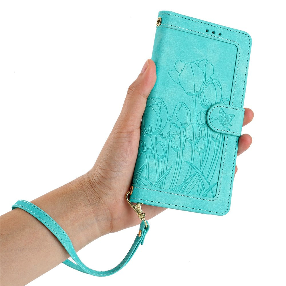 For iPhone 17 Pro Max Case Tulip Leather Phone Cover with 5 Card Slots Wallet - Green