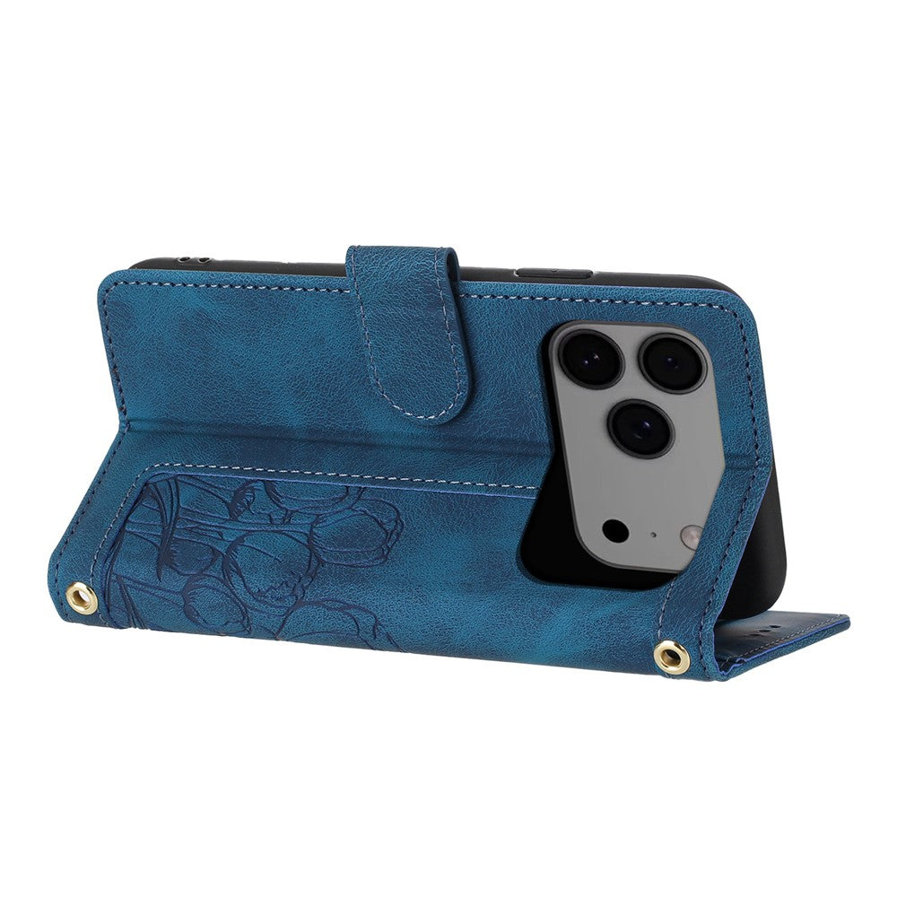 For iPhone 17 Pro Max Case Tulip Leather Phone Cover with 5 Card Slots Wallet - Blue