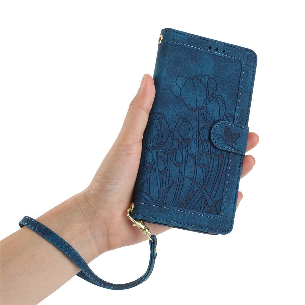 For iPhone 17 Pro Max Case Tulip Leather Phone Cover with 5 Card Slots Wallet - Blue