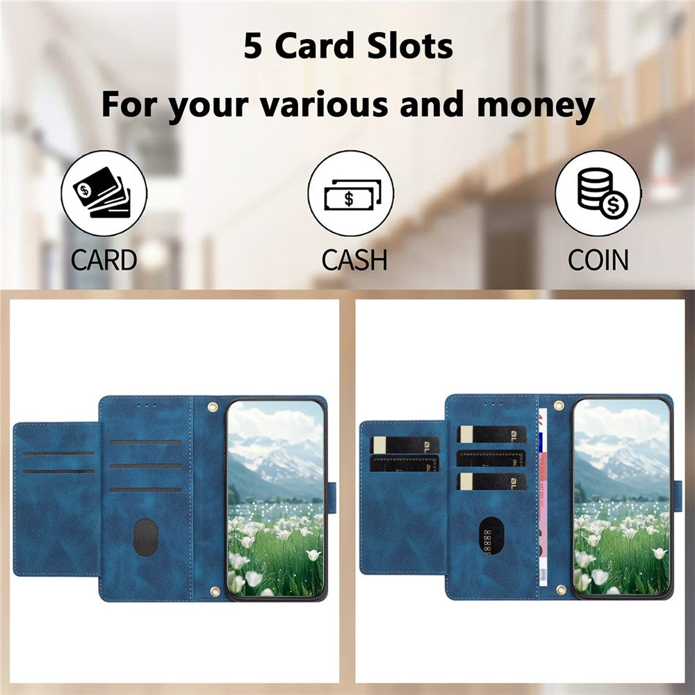 For iPhone 17 Pro Max Case Tulip Leather Phone Cover with 5 Card Slots Wallet - Blue