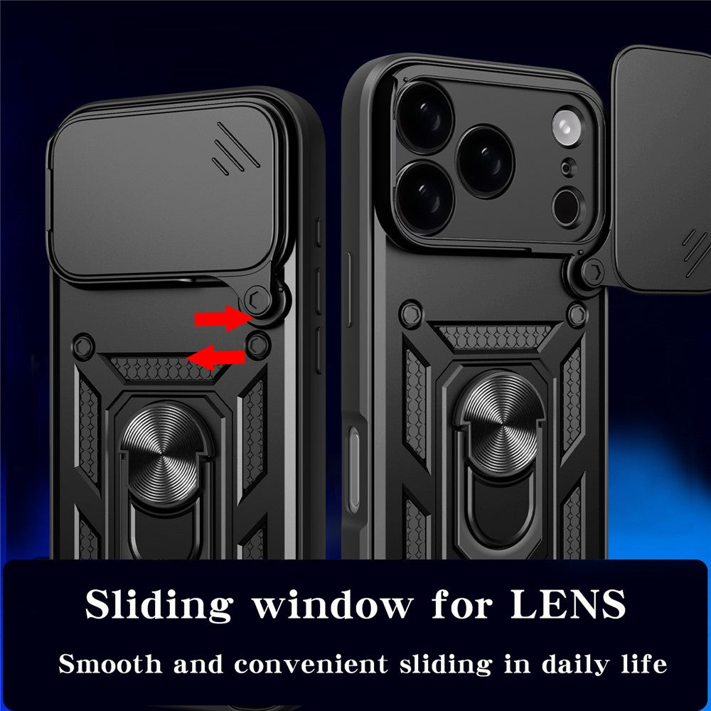 For iPhone 17 Pro Max Case with Slide Camera Lid PC + TPU Kickstand Phone Cover - Green