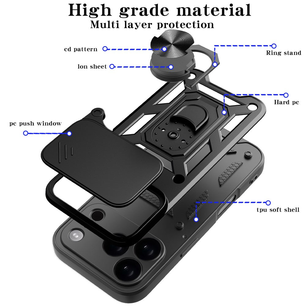 For iPhone 17 Pro Max Case with Slide Camera Lid PC + TPU Kickstand Phone Cover - Green