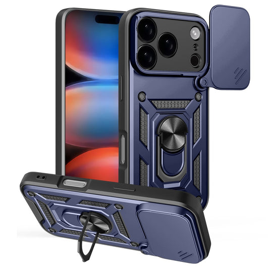 For iPhone 17 Pro Max Case with Slide Camera Lid PC + TPU Kickstand Phone Cover - Blue