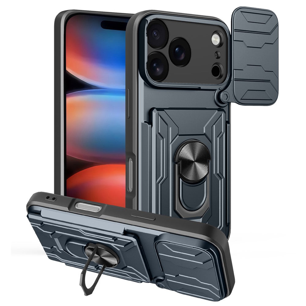 For iPhone 17 Pro Max Case PC + TPU Kickstand Phone Back Cover with Camera Slider - Titanium Grey