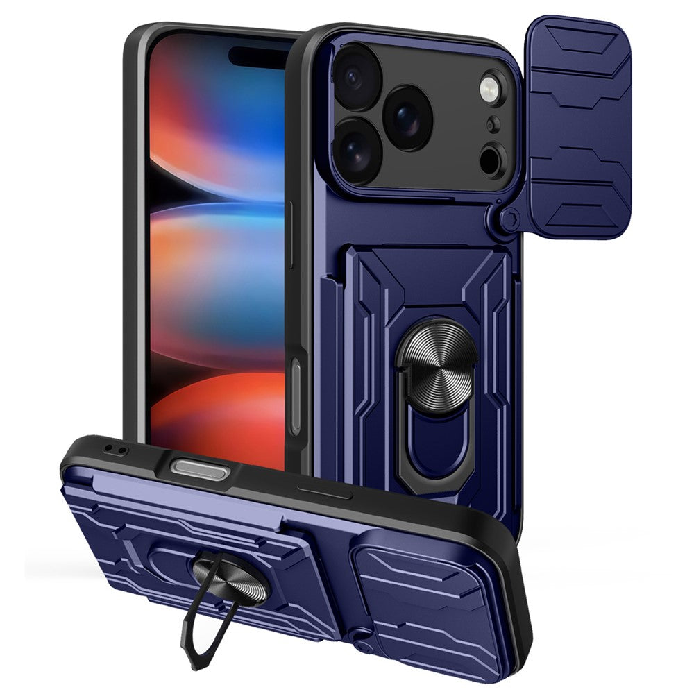 For iPhone 17 Pro Max Case PC + TPU Kickstand Phone Back Cover with Camera Slider - Sapphire