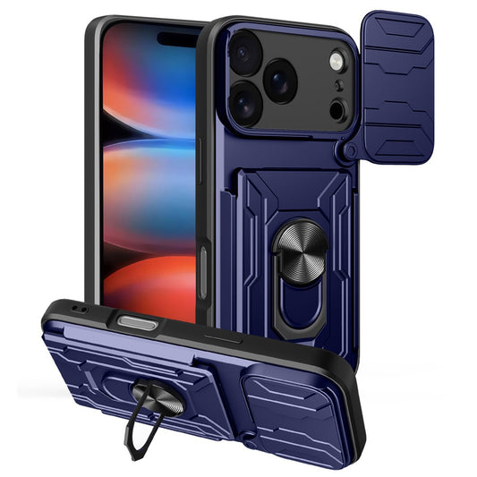 For iPhone 17 Pro Max Case PC + TPU Kickstand Phone Back Cover with Camera Slider - Sapphire