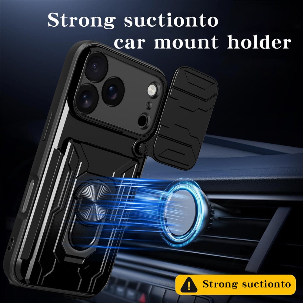 For iPhone 17 Pro Max Case PC + TPU Kickstand Phone Back Cover with Camera Slider - Sapphire