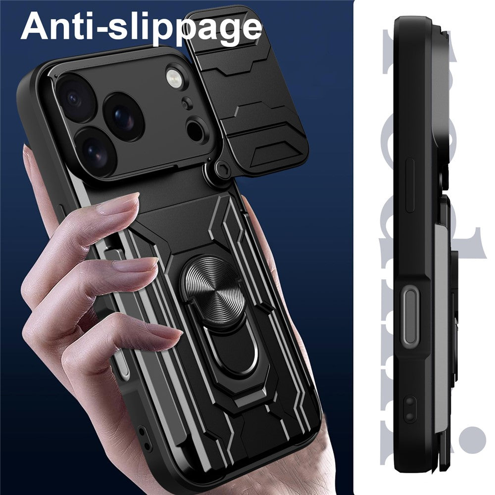 For iPhone 17 Pro Max Case PC + TPU Kickstand Phone Back Cover with Camera Slider - Sapphire