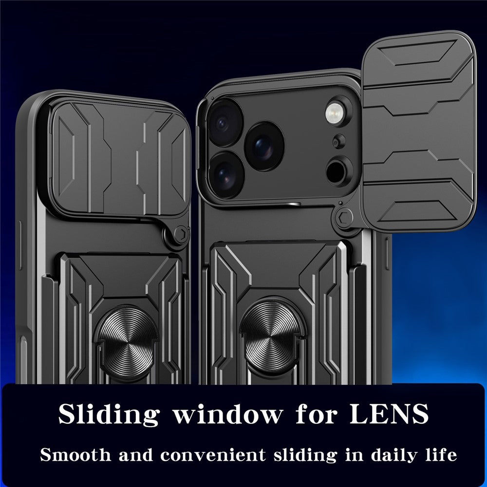 For iPhone 17 Pro Max Case PC + TPU Kickstand Phone Back Cover with Camera Slider - Sapphire