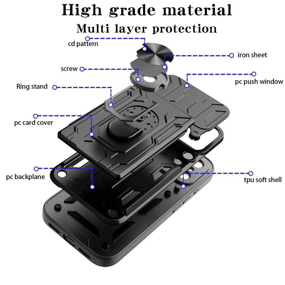 For iPhone 17 Pro Max Case PC + TPU Kickstand Phone Back Cover with Camera Slider - Sapphire
