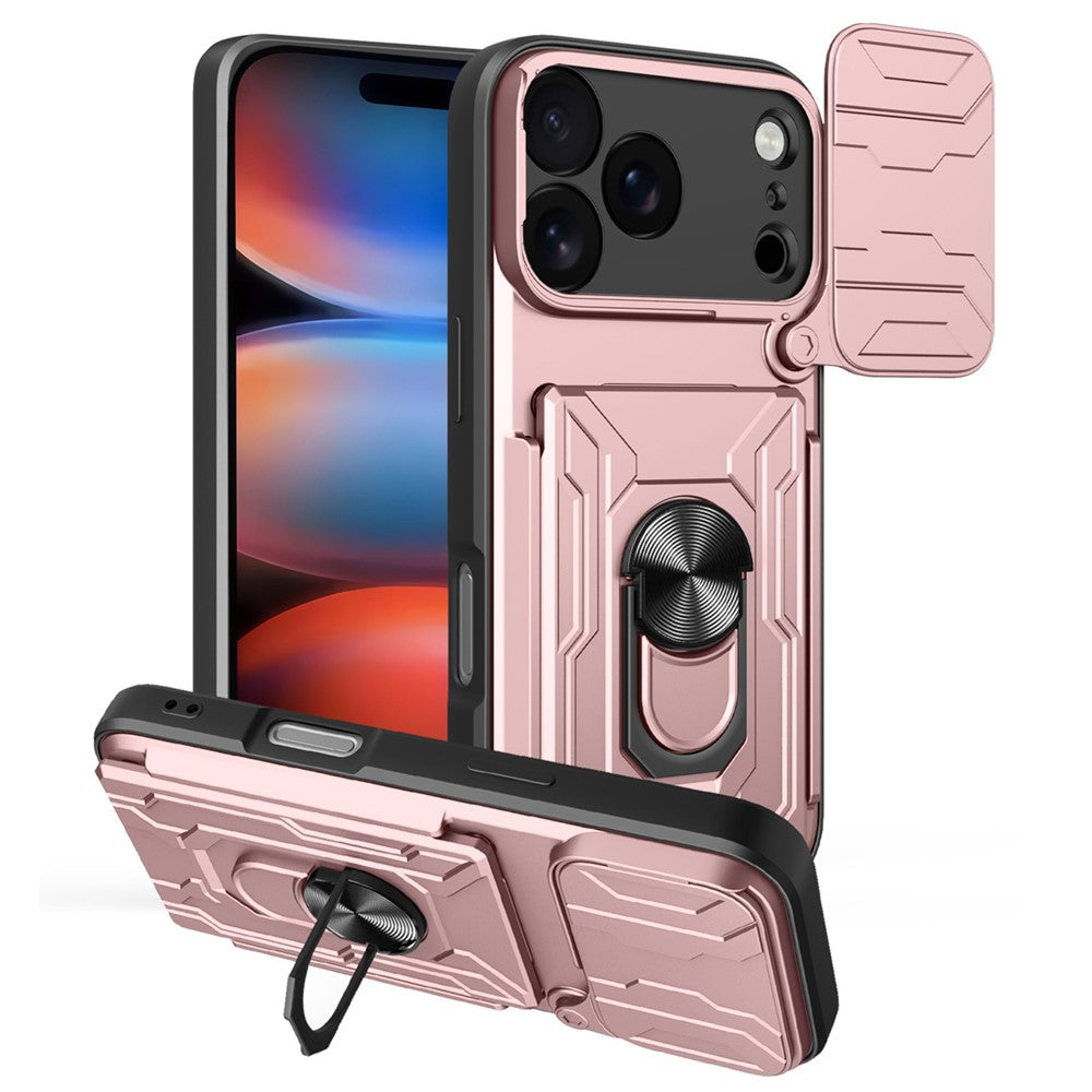 For iPhone 17 Pro Max Case PC + TPU Kickstand Phone Back Cover with Camera Slider - Rose Gold
