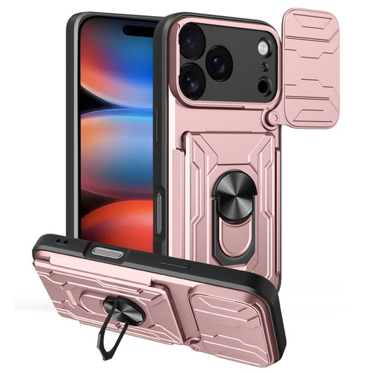 For iPhone 17 Pro Max Case PC + TPU Kickstand Phone Back Cover with Camera Slider - Rose Gold