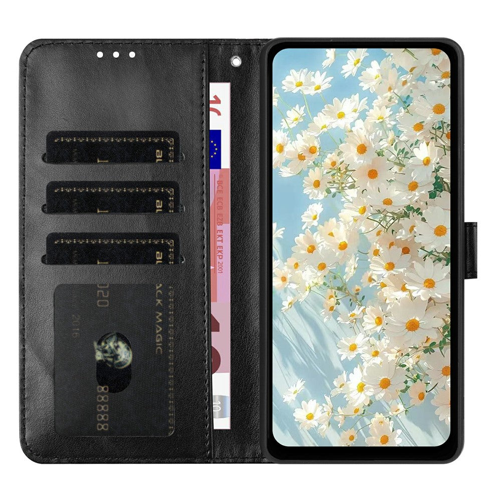 For iPhone 17 Pro Max Leather Case Daisy Imprint Wallet Stand Phone Protective Cover - Black