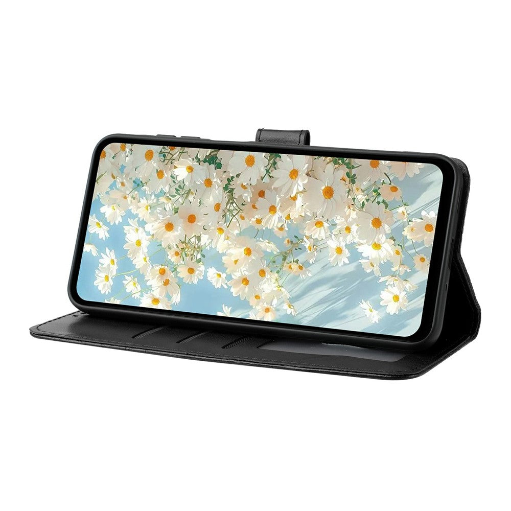 For iPhone 17 Pro Max Leather Case Daisy Imprint Wallet Stand Phone Protective Cover - Black