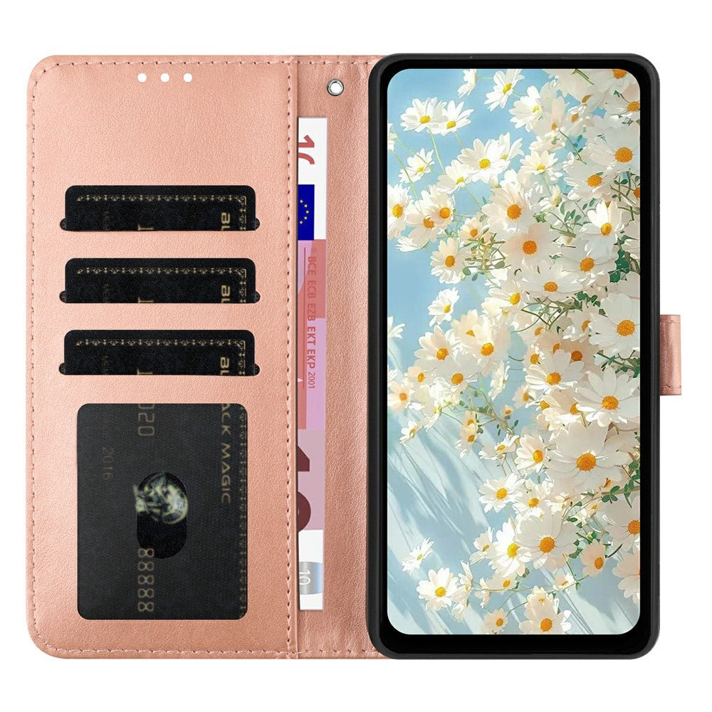 For iPhone 17 Pro Max Leather Case Daisy Imprint Wallet Stand Phone Protective Cover - Rose Gold