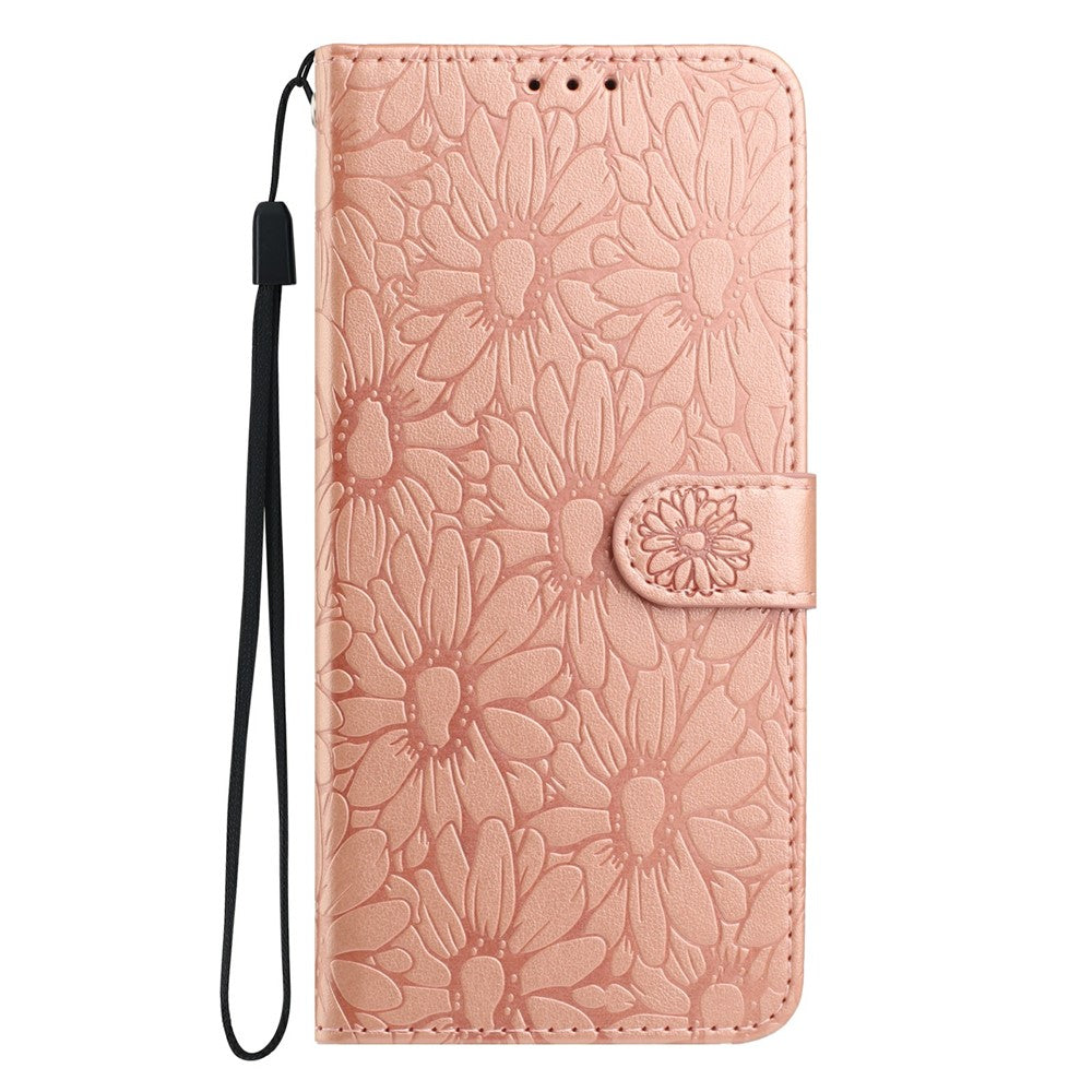 For iPhone 17 Pro Max Leather Case Daisy Imprint Wallet Stand Phone Protective Cover - Rose Gold