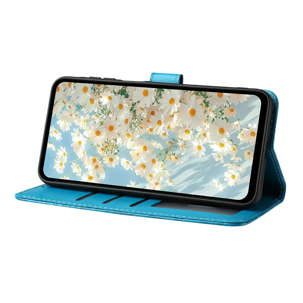 For iPhone 17 Pro Max Leather Case Daisy Imprint Wallet Stand Phone Protective Cover - Baby Blue