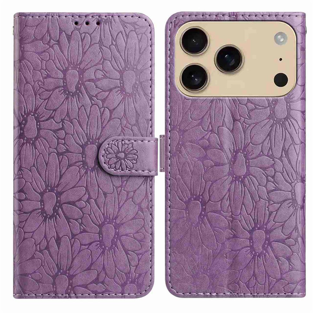 For iPhone 17 Pro Max Leather Case Daisy Imprint Wallet Stand Phone Protective Cover - Light Purple