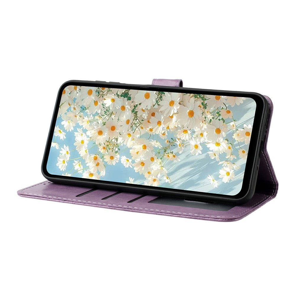 For iPhone 17 Pro Max Leather Case Daisy Imprint Wallet Stand Phone Protective Cover - Light Purple