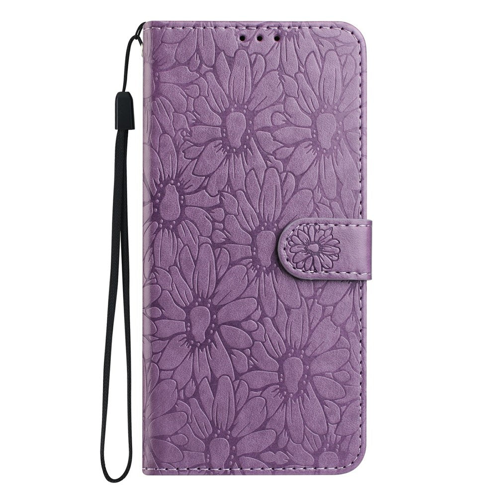 For iPhone 17 Pro Max Leather Case Daisy Imprint Wallet Stand Phone Protective Cover - Light Purple