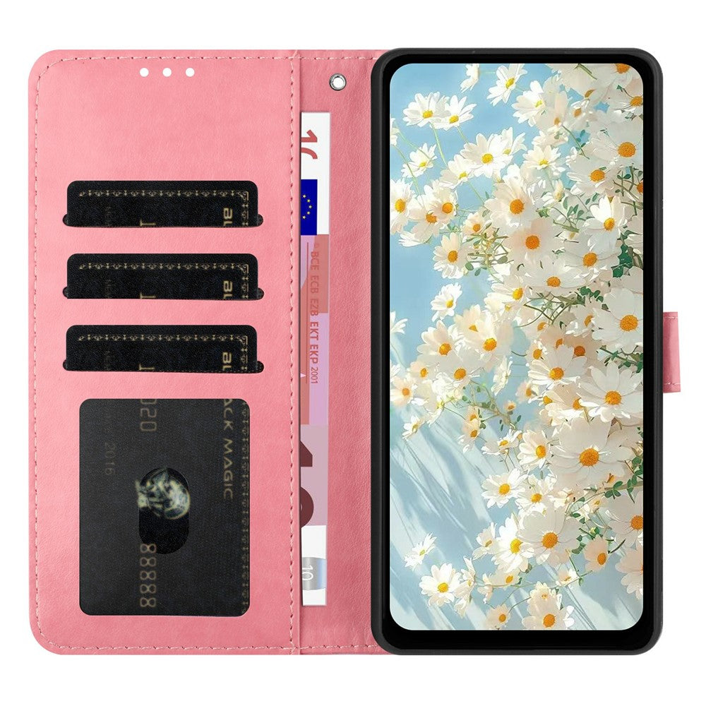 For iPhone 17 Pro Max Leather Case Daisy Imprint Wallet Stand Phone Protective Cover - Pink