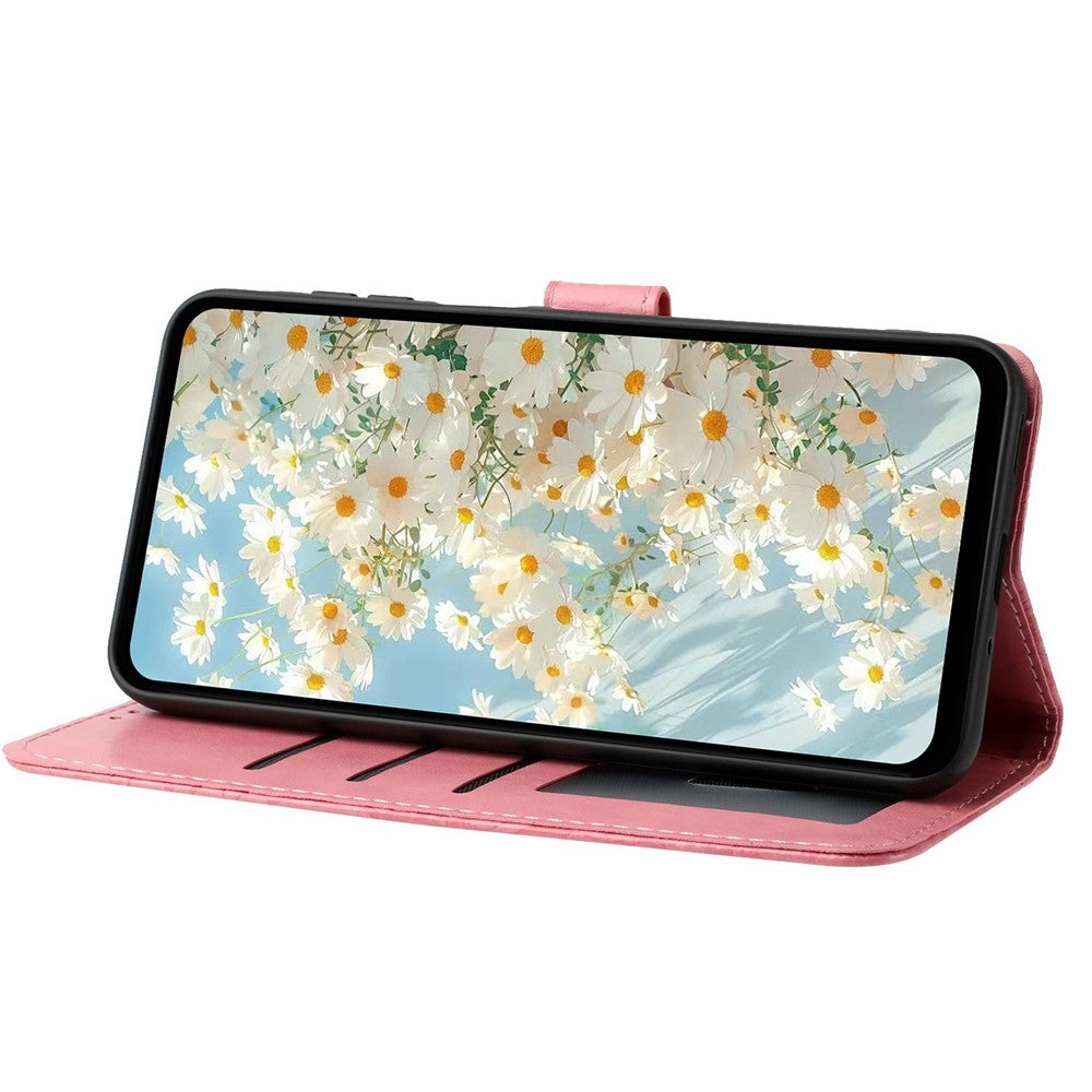 For iPhone 17 Pro Max Leather Case Daisy Imprint Wallet Stand Phone Protective Cover - Pink