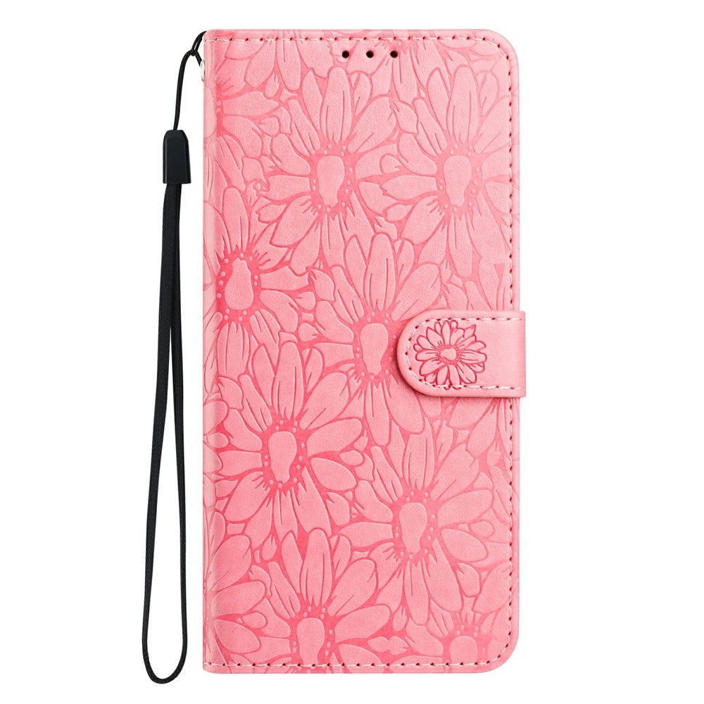 For iPhone 17 Pro Max Leather Case Daisy Imprint Wallet Stand Phone Protective Cover - Pink