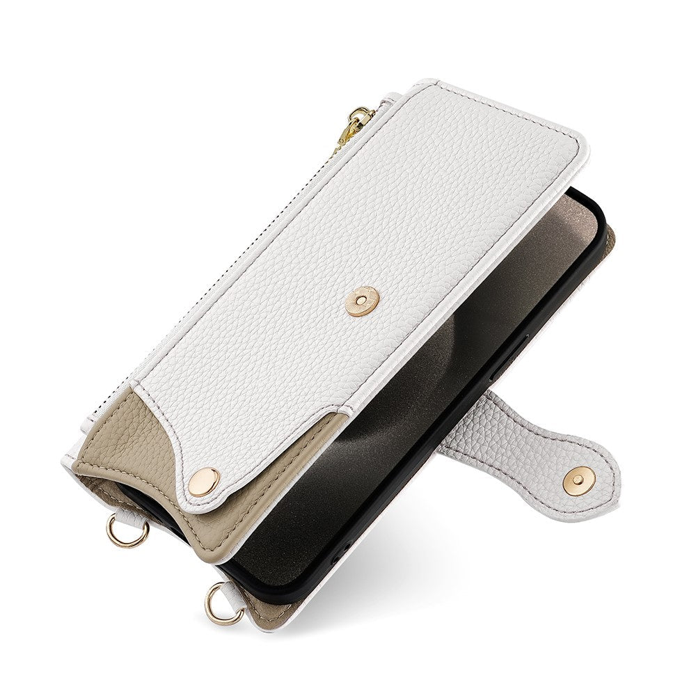 For Samsung Galaxy F06 5G Leather Case Wallet Stand Cover Irregular Tail Style with Chain Strap - White