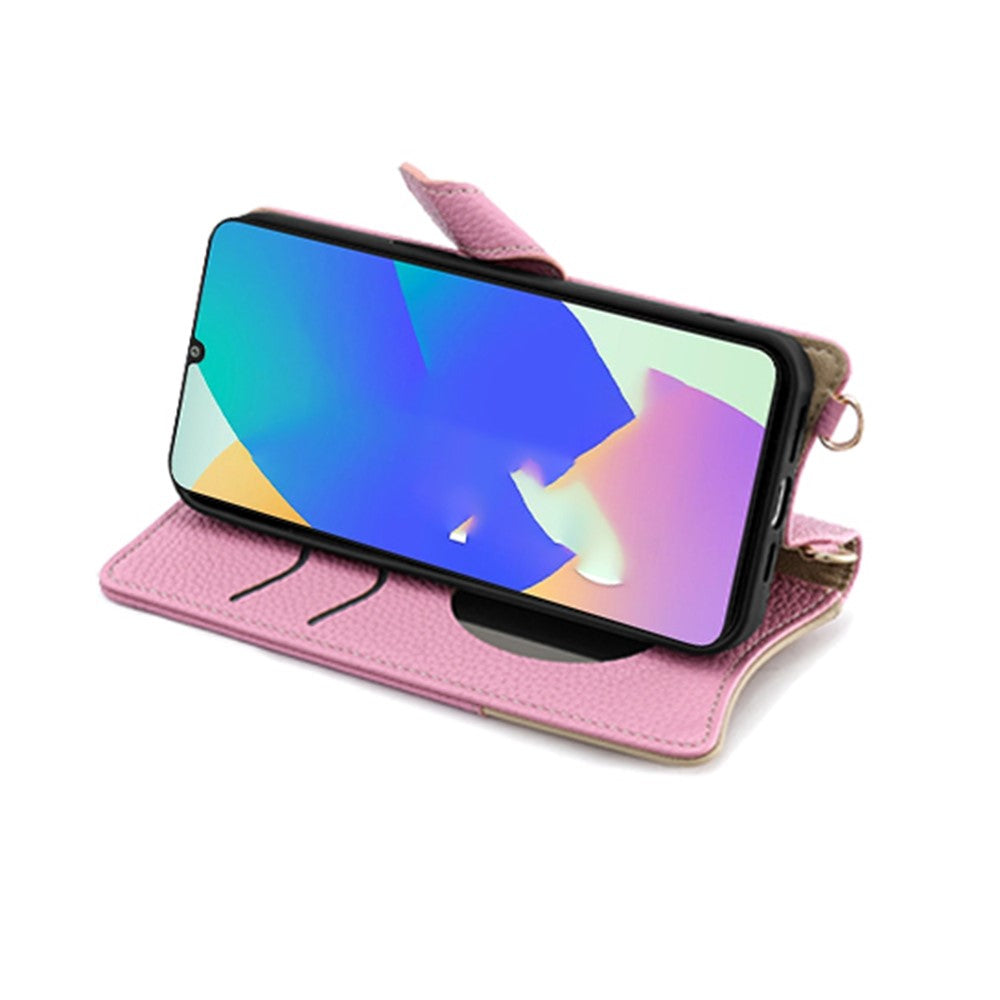For Samsung Galaxy F06 5G Leather Case Wallet Stand Cover Irregular Tail Style with Chain Strap - Pink