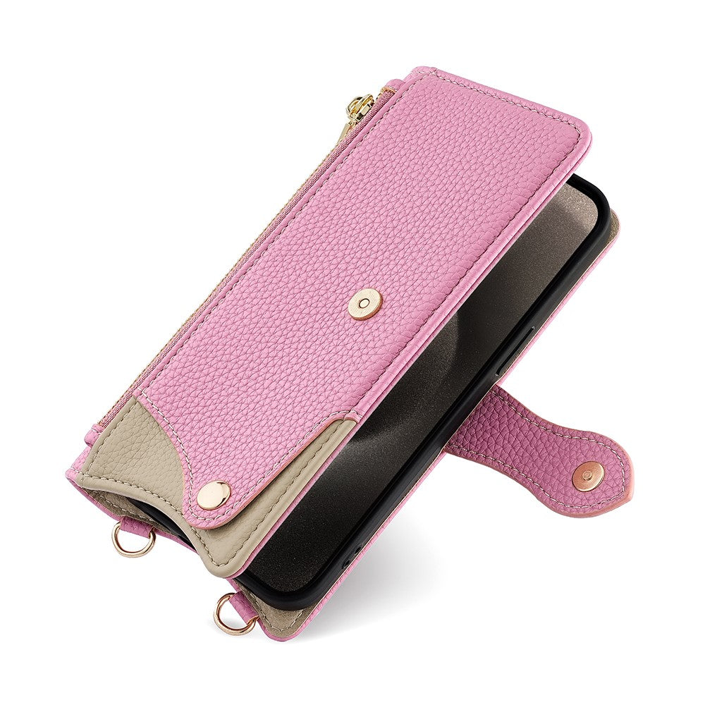 For Samsung Galaxy F06 5G Leather Case Wallet Stand Cover Irregular Tail Style with Chain Strap - Pink