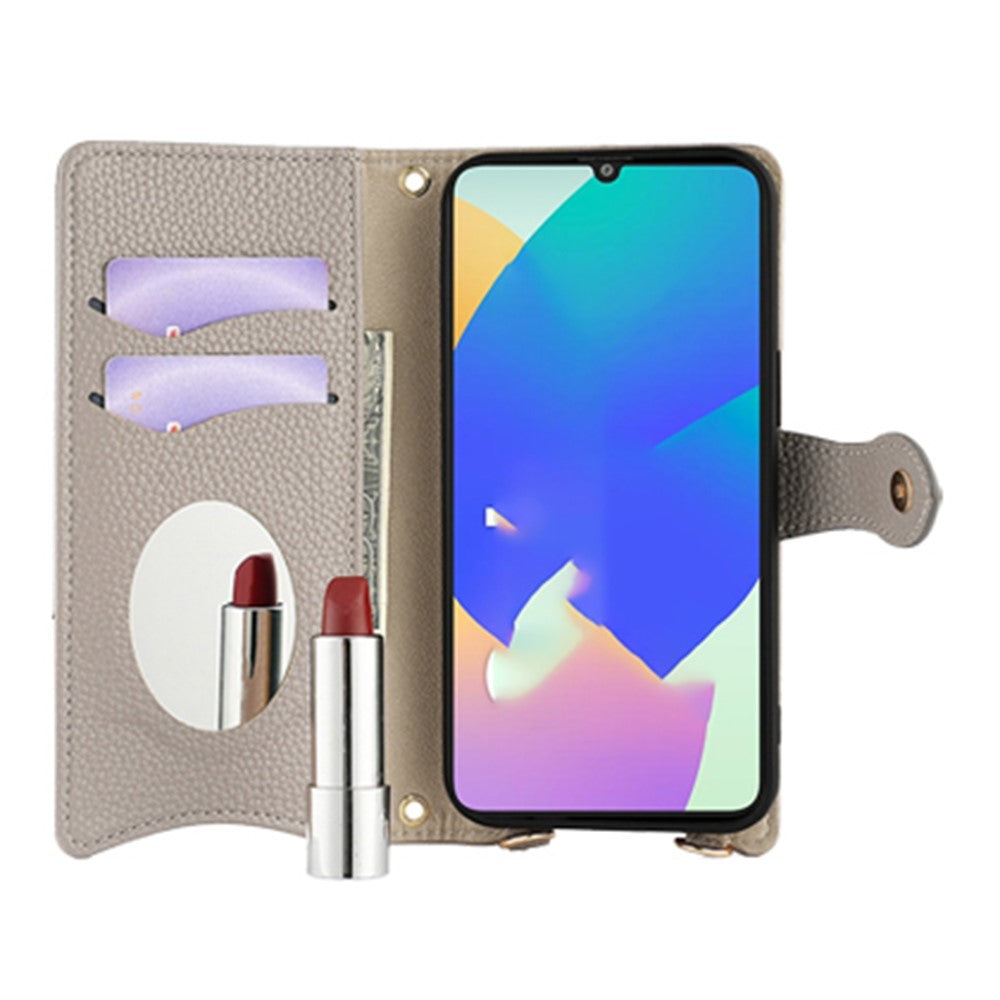 For Samsung Galaxy F06 5G Leather Case Wallet Stand Cover Irregular Tail Style with Chain Strap - Grey