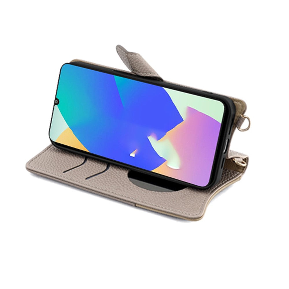 For Samsung Galaxy F06 5G Leather Case Wallet Stand Cover Irregular Tail Style with Chain Strap - Grey
