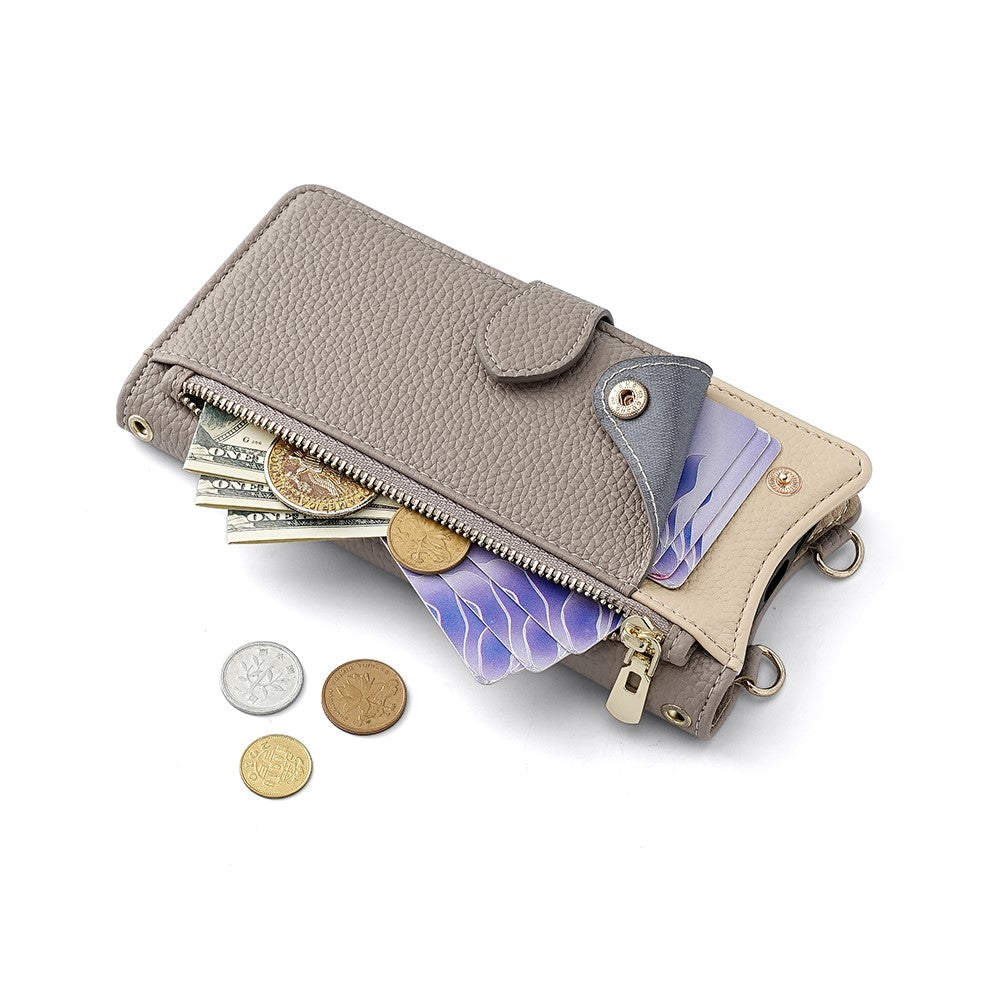 For Samsung Galaxy F06 5G Leather Case Wallet Stand Cover Irregular Tail Style with Chain Strap - Grey