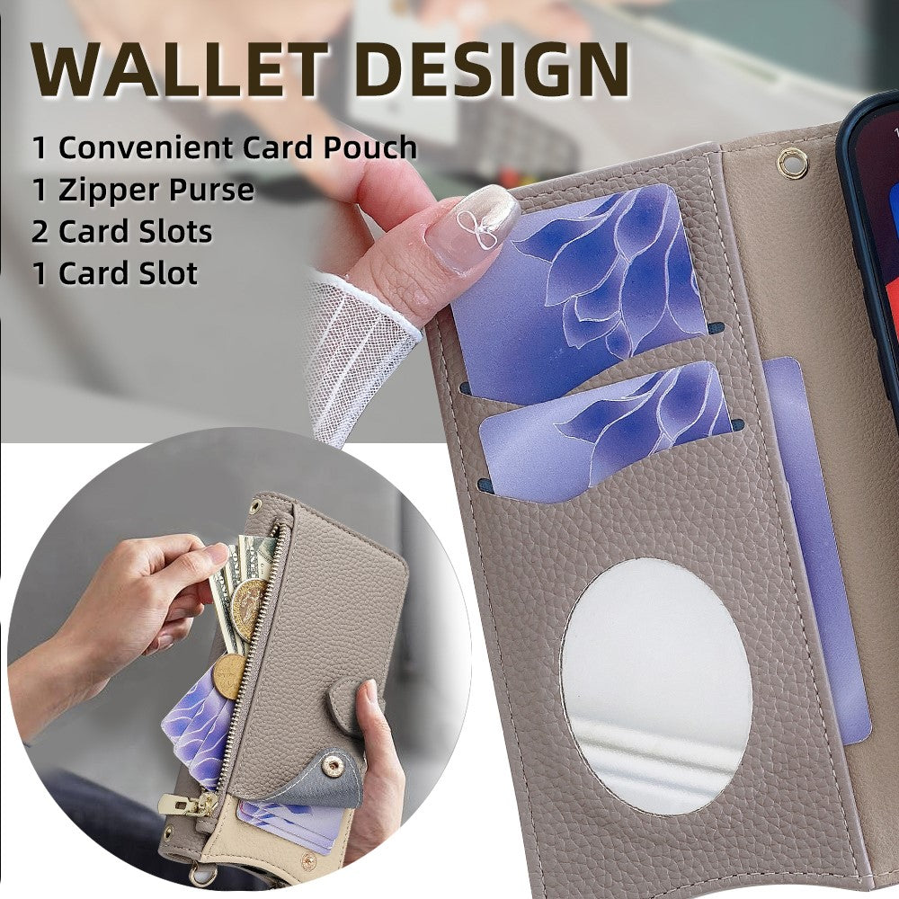 For Samsung Galaxy F06 5G Leather Case Wallet Stand Cover Irregular Tail Style with Chain Strap - Grey