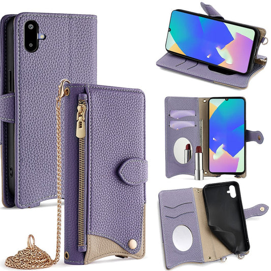 For Samsung Galaxy F06 5G Leather Case Wallet Stand Cover Irregular Tail Style with Chain Strap - Purple
